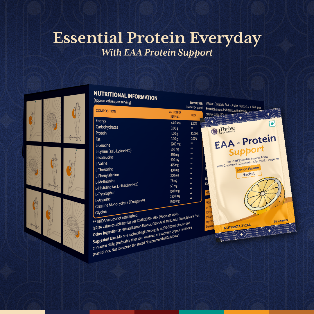EAA Protein Support – Lemon Flavor | Build Muscle, Boost Energy & Recovery | 30 Sachets