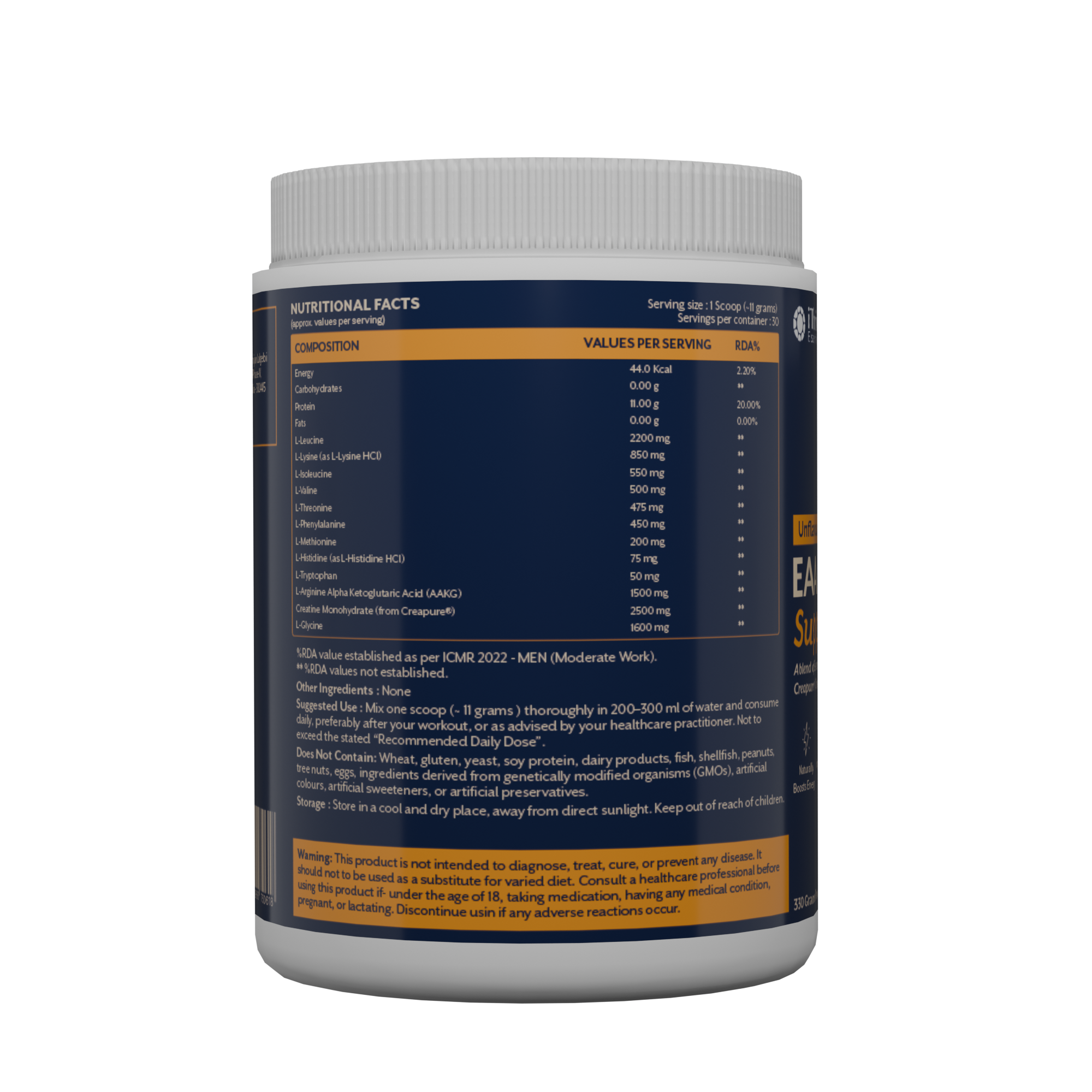 EAA Protein Support Unflavoured - Build Muscle, Boost Energy with BCAAs, Creapure® Creatine & Glycine - 330 Grams Jar